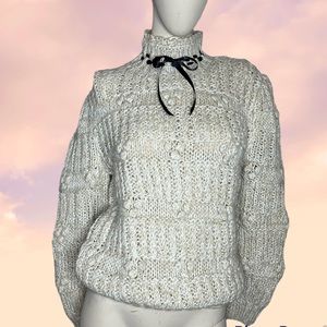 Vintage Mariea Kim High Neck Puff Sleeve Sweater Oatmeal Color Size Small